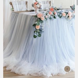 Lings Moment Extra Long Pooling Blue Table Skirt